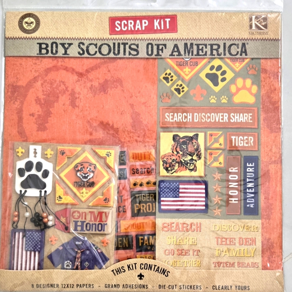 🔥4/$20; Vintage Tiger Cub, Boy Scouts of America Scrap Kit by - Orange